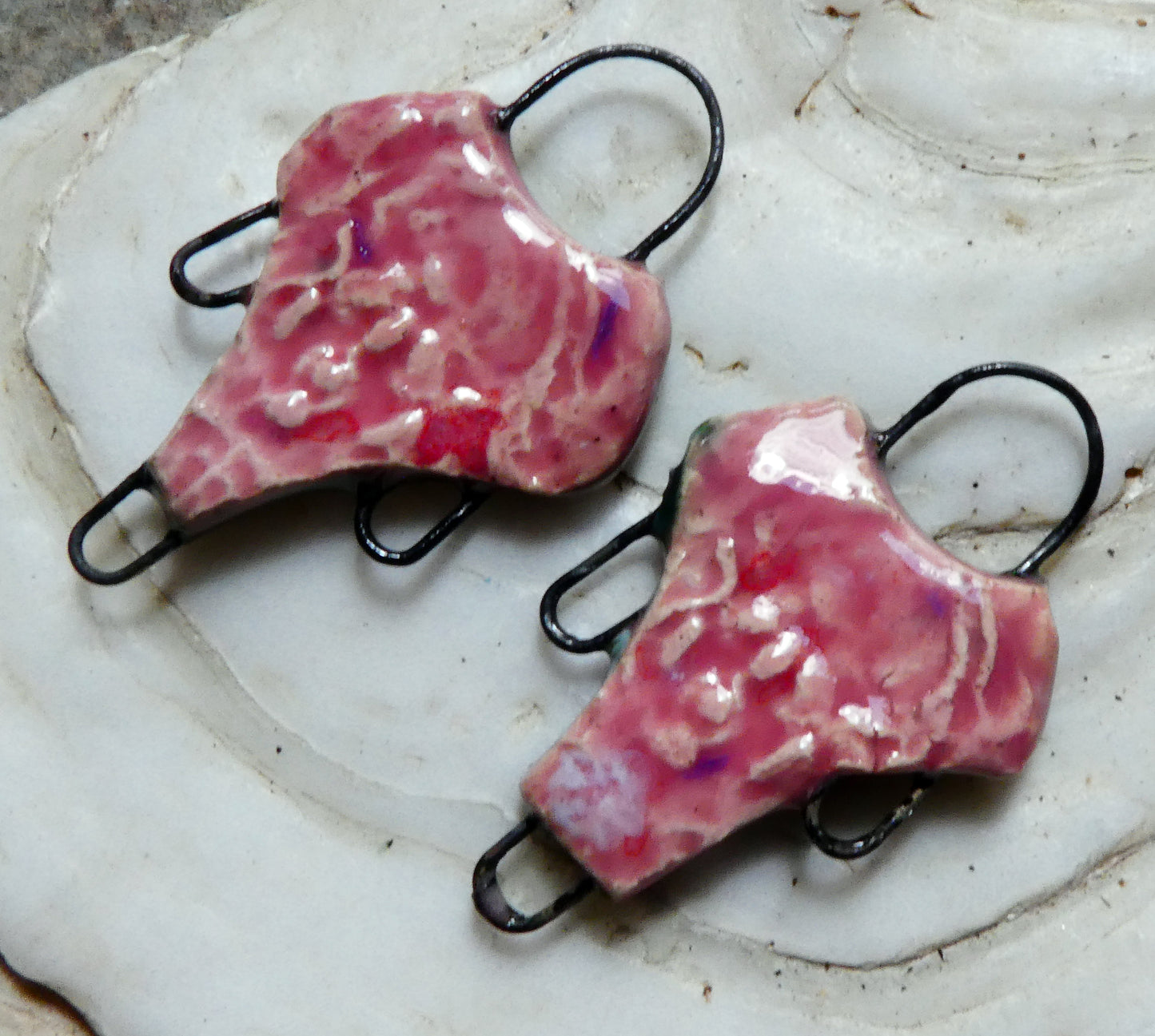 Ceramic Filligree Three Hoop Earring Connectors - Berry Tart