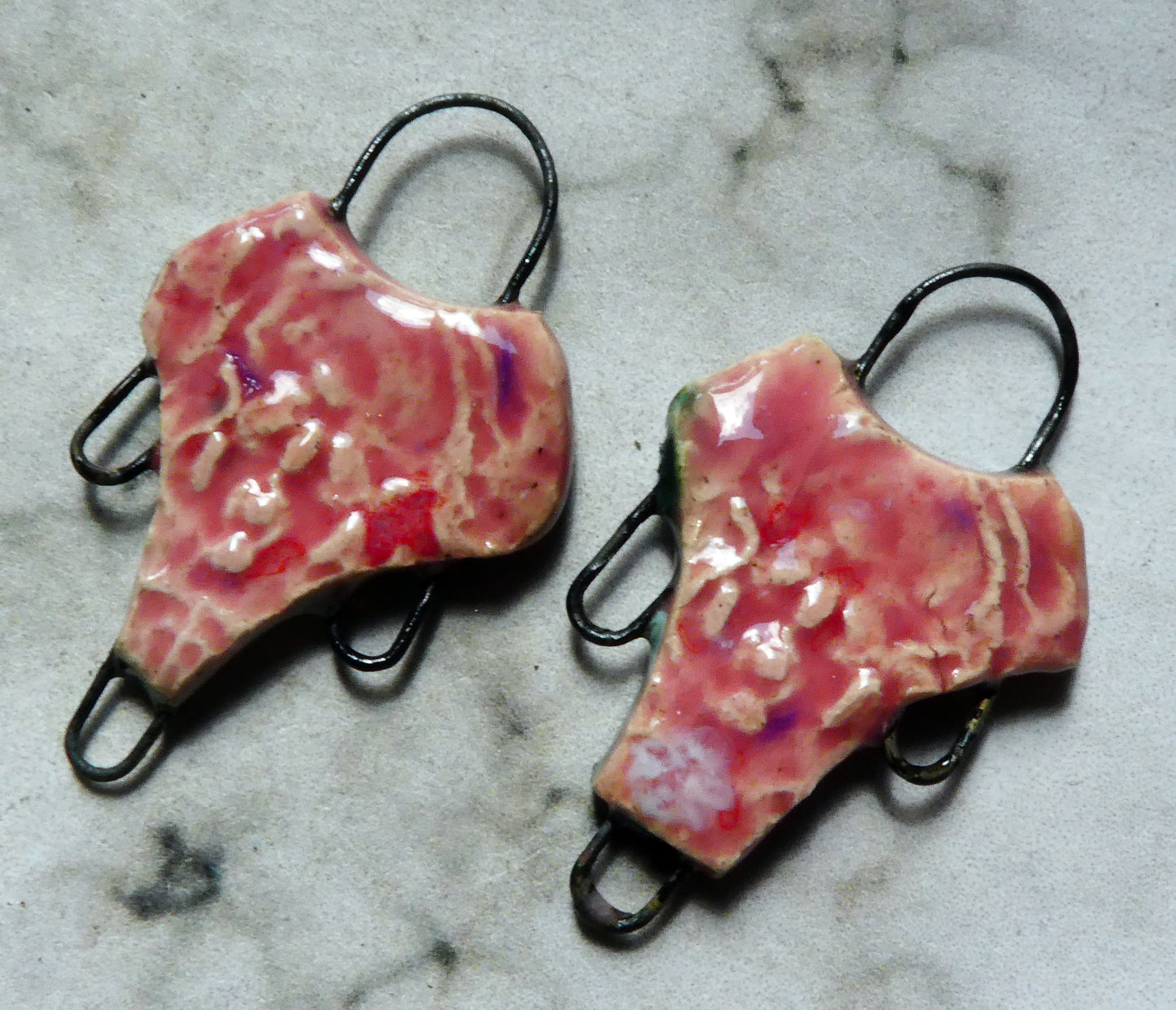 Ceramic Filligree Three Hoop Earring Connectors - Berry Tart