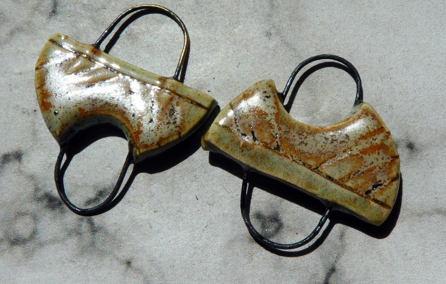 Ceramic Semi Circle Earring Connectors -Stone