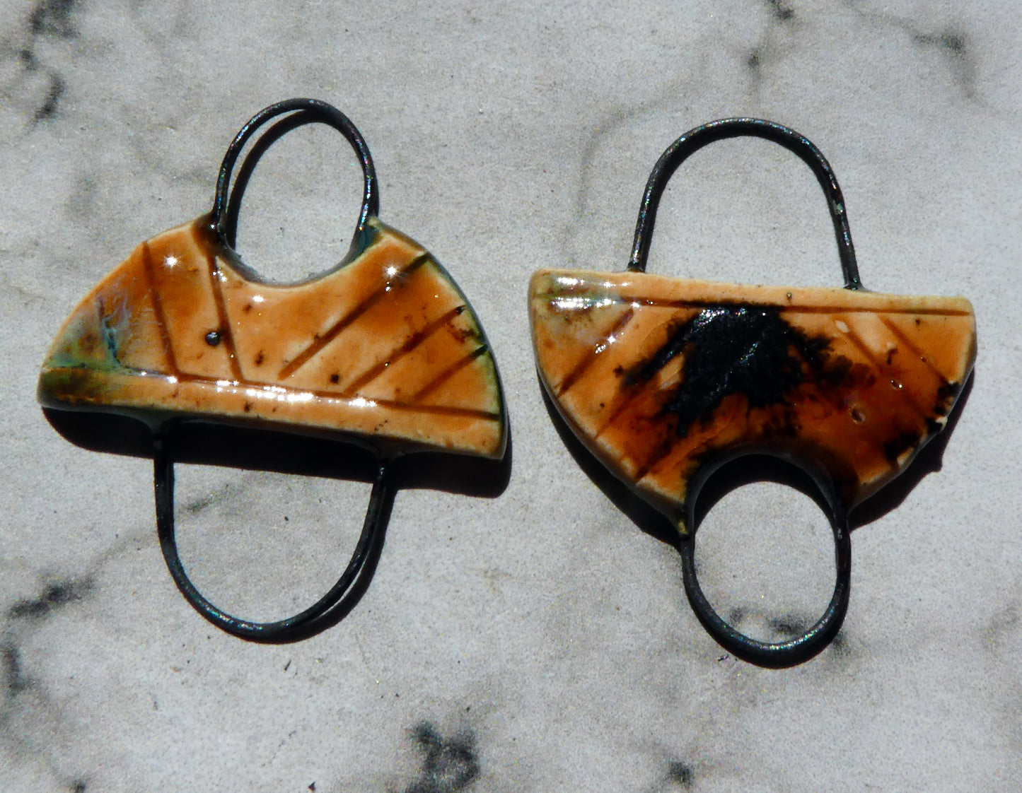 Ceramic Semi Circle Earring Connectors -Oriental Caramel