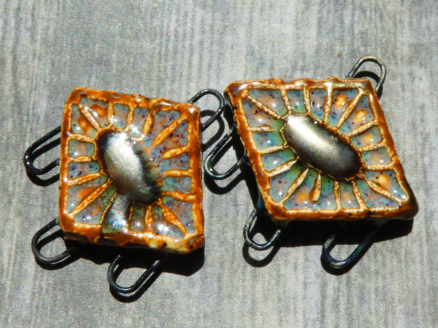 Ceramic Textured Diamond Earring Connectors -Amber Ash