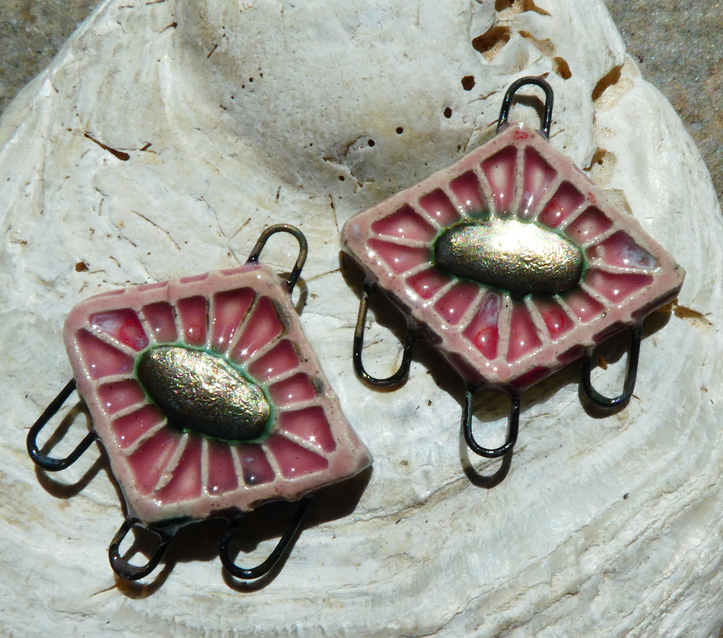 Ceramic Textured Diamond Earring Connectors -Berry Tart