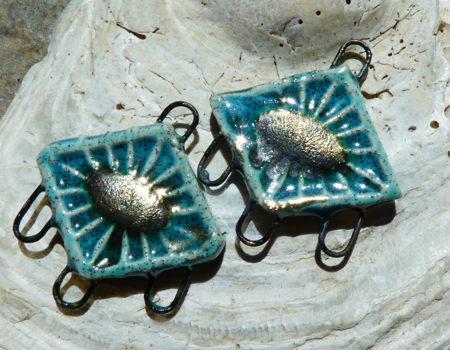Ceramic Textured Diamond Earring Connectors -Tiffany Green