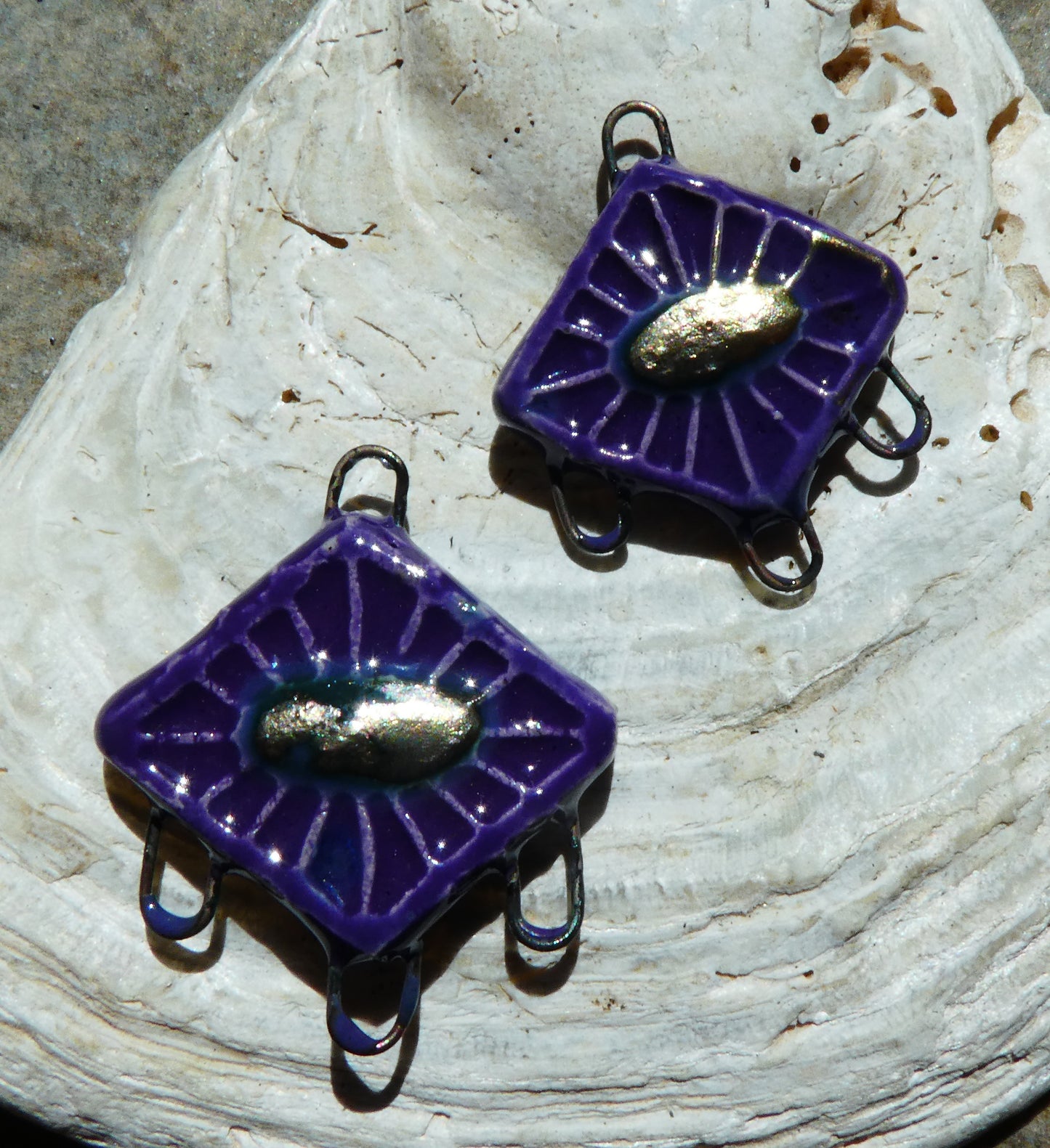 Ceramic Textured Diamond Earring Connectors -Dark Purple