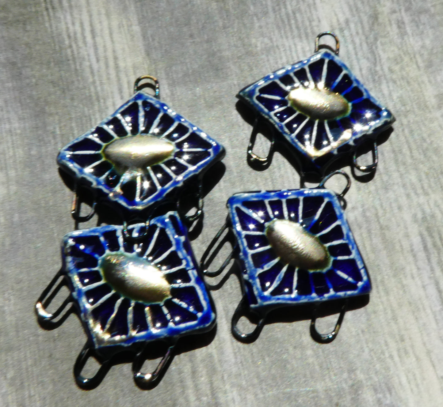 Ceramic Textured Diamond Earring Connectors -Mirror Blue