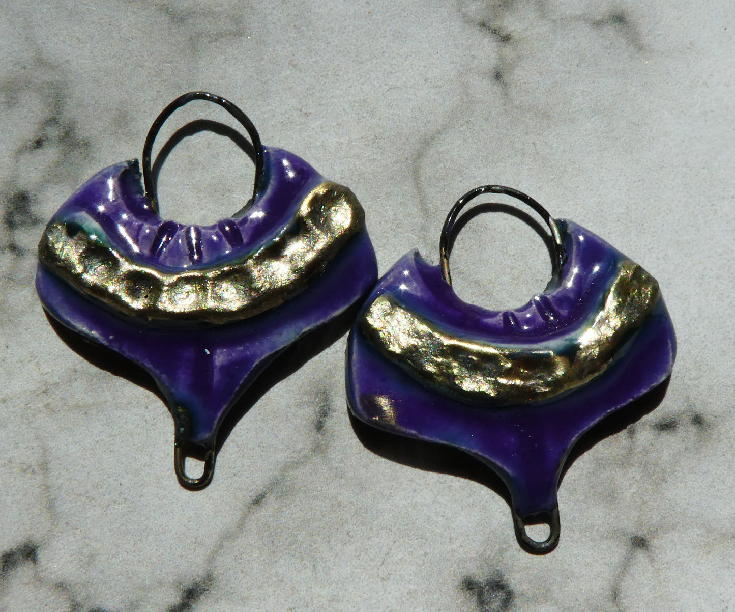 Ceramic Moulded Lotus Earring Connectors -Dark Purple