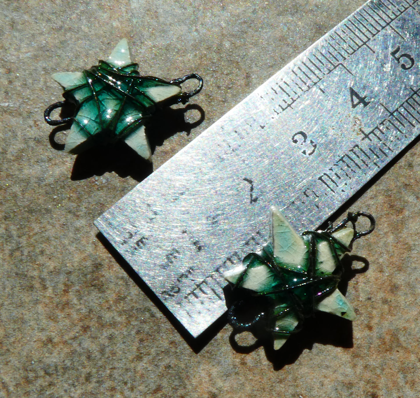 Ceramic Wire Wrapped Star Earring Connectors -Turquoise Crackle