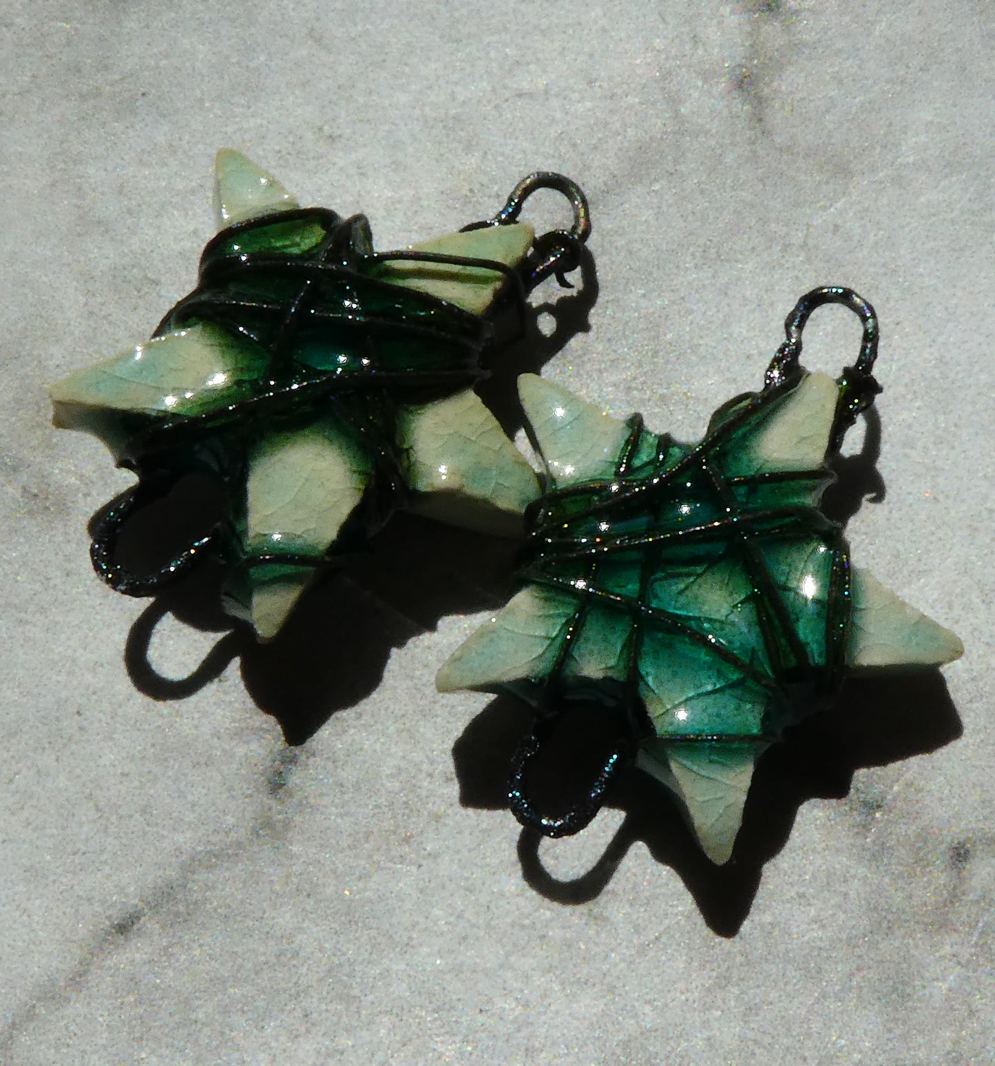 Ceramic Wire Wrapped Star Earring Connectors -Turquoise Crackle