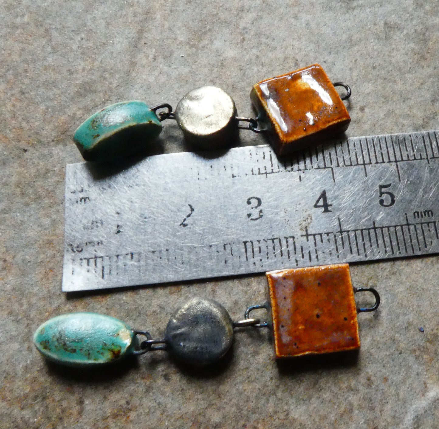 Ceramic Dual Colour Dangles - Amber Ash and Turquoise Sprinkle