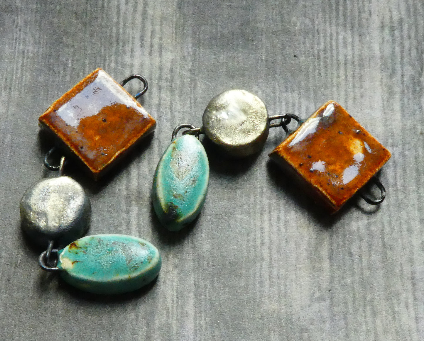 Ceramic Dual Colour Dangles - Amber Ash and Turquoise Sprinkle