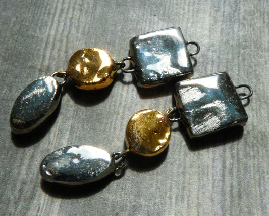 Ceramic Dual Colour Dangles - Platinum and Gold