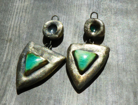 Ceramic Bronzy Moulded Shield Dangles -Lime