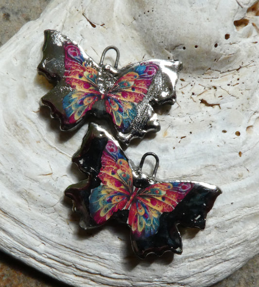 Ceramic Decal Butterfly Earring Charms - #11