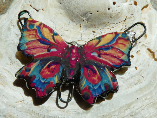 Ceramic Decal Butterfly Necklace Connector - #10