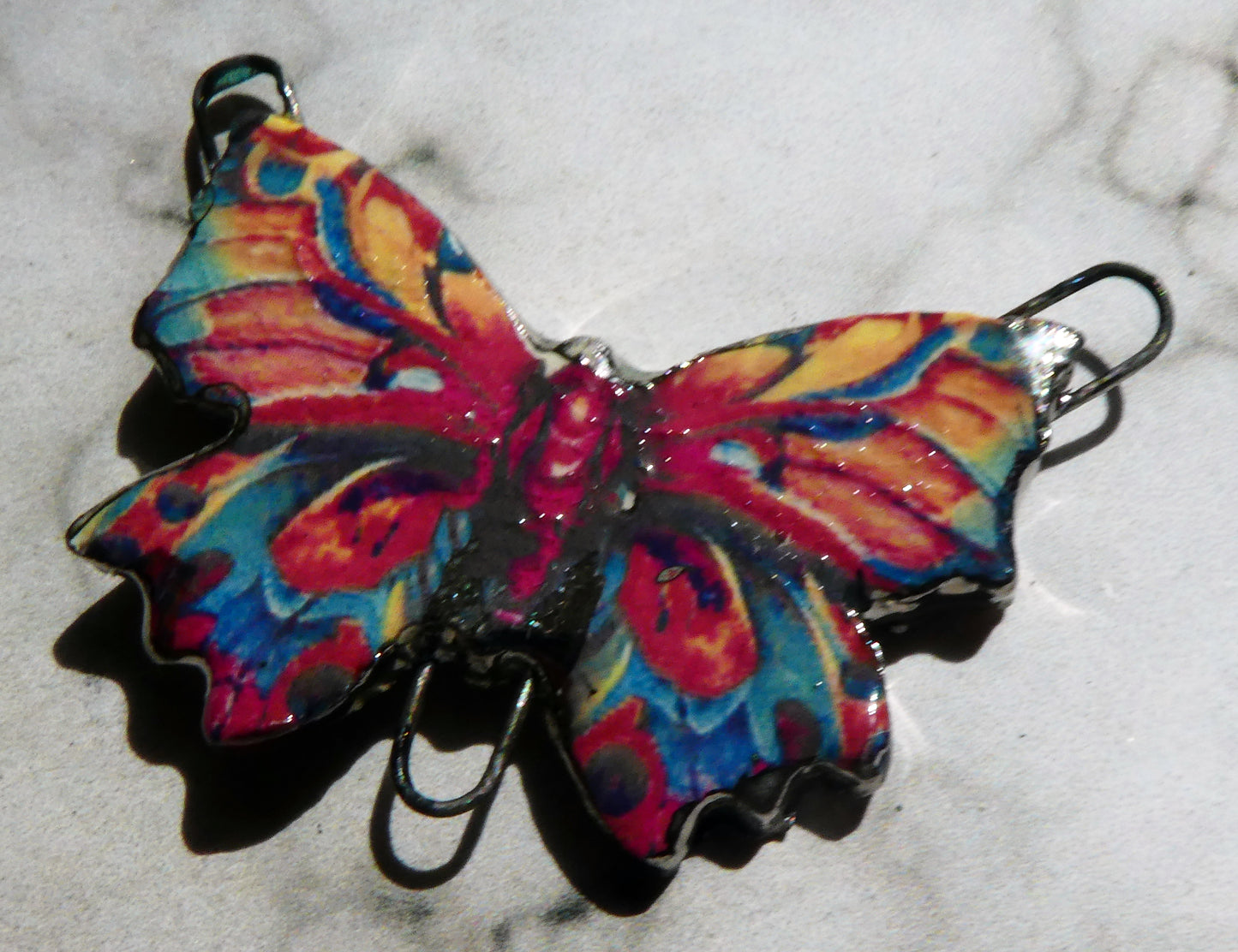 Ceramic Decal Butterfly Necklace Connector - #10