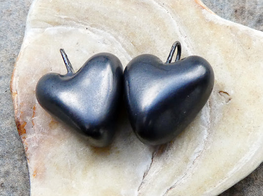 Ceramic Little Pewter Hearts Earring Charms