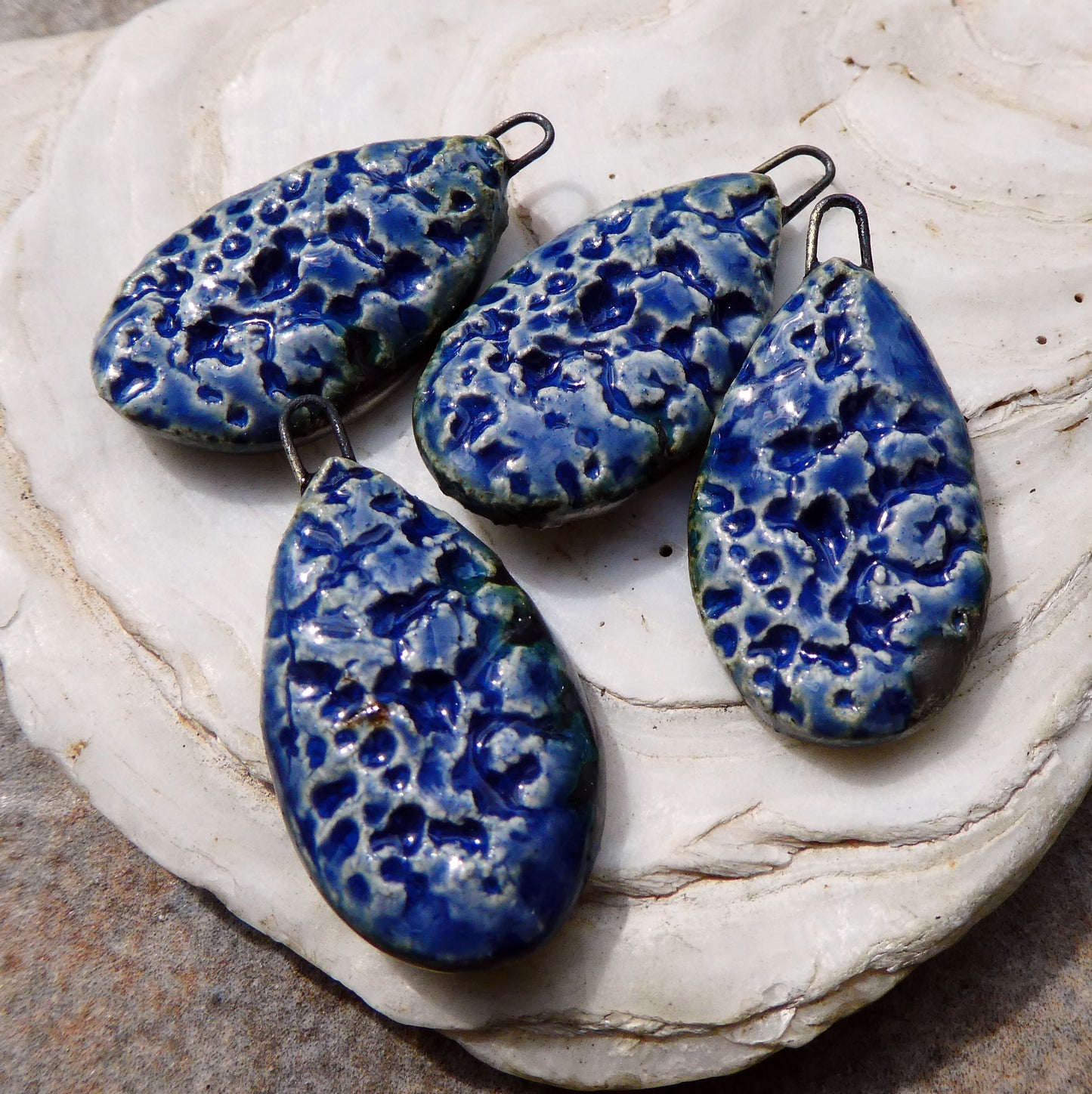 Ceramic Beach Stone Textured Charms - Egyptian Blue