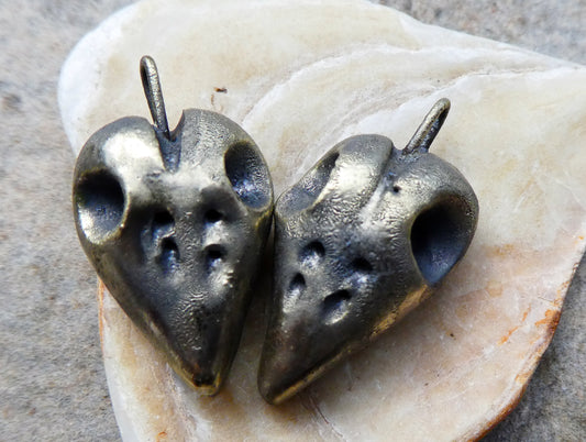 Ceramic Little Hawk Skull Earring Charms - Bronzy