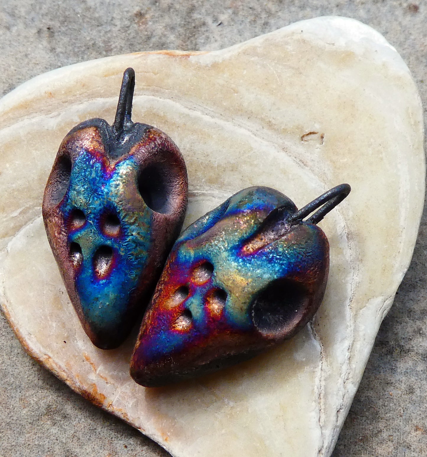 Ceramic Little Hawk Skull Earring Charms - Scorched