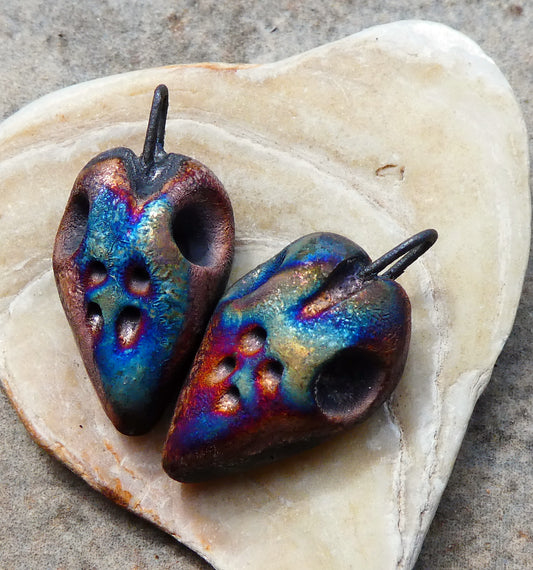 Ceramic Little Hawk Skull Earring Charms - Scorched