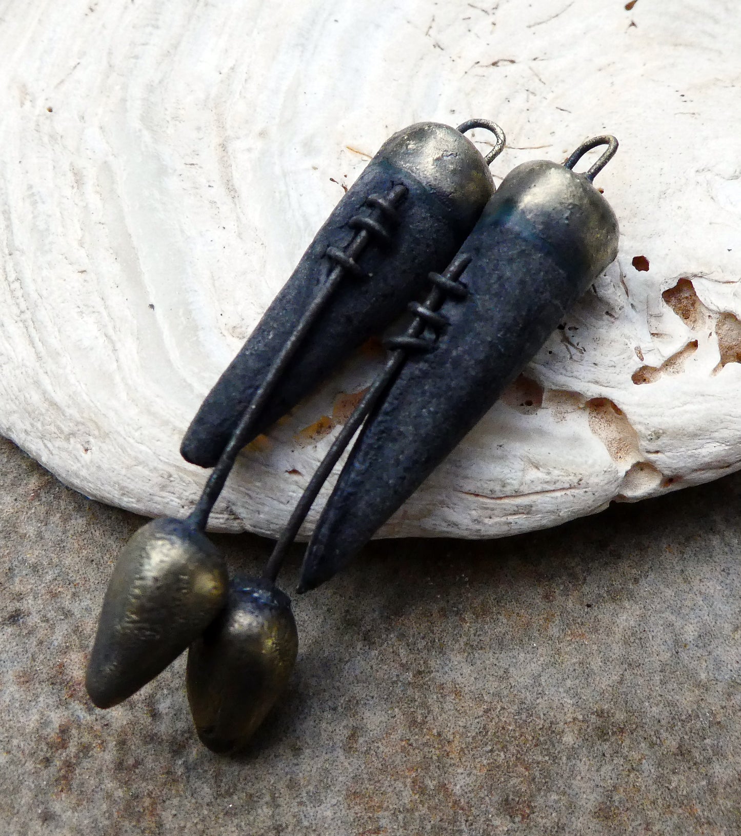 Ceramic Stitched Spike Earring Charms -Matte Black