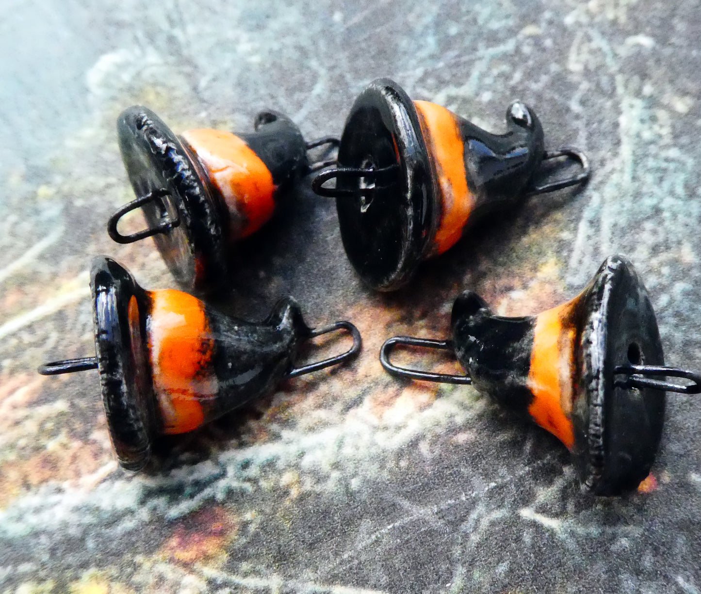 Ceramic Little Witch Hat Earring Connectors - Wildfire