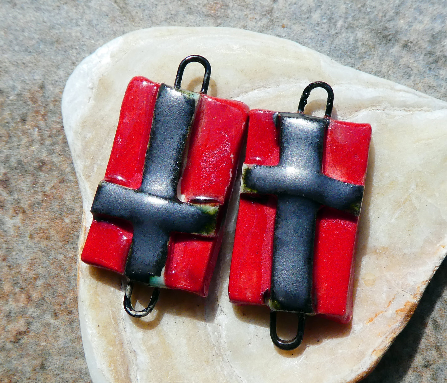 Ceramic Cross Tablet Earring Connectors #3