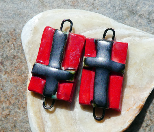 Ceramic Cross Tablet Earring Connectors #3