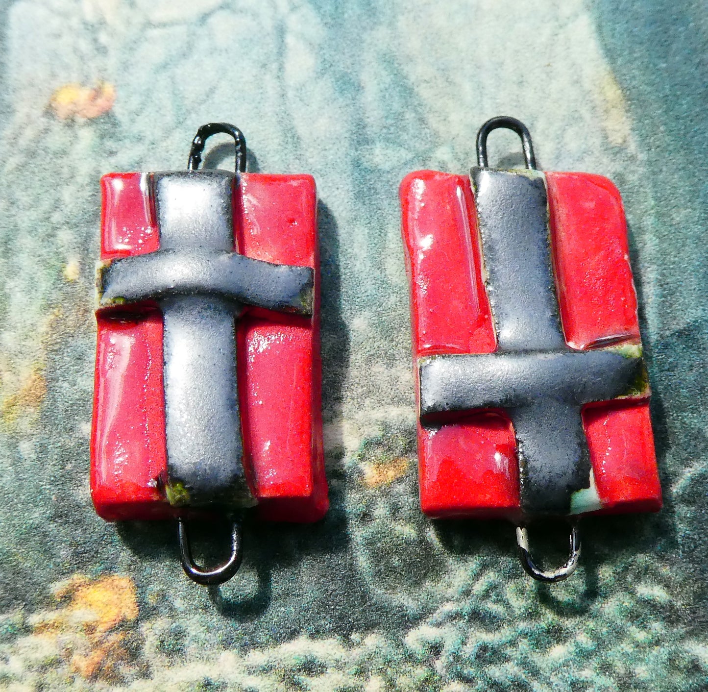 Ceramic Cross Tablet Earring Connectors #3