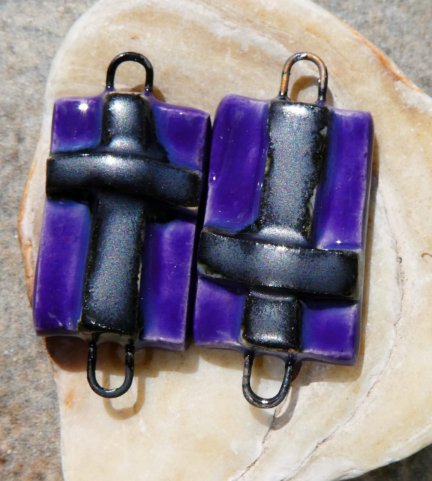 Ceramic Cross Tablet Earring Connectors #6