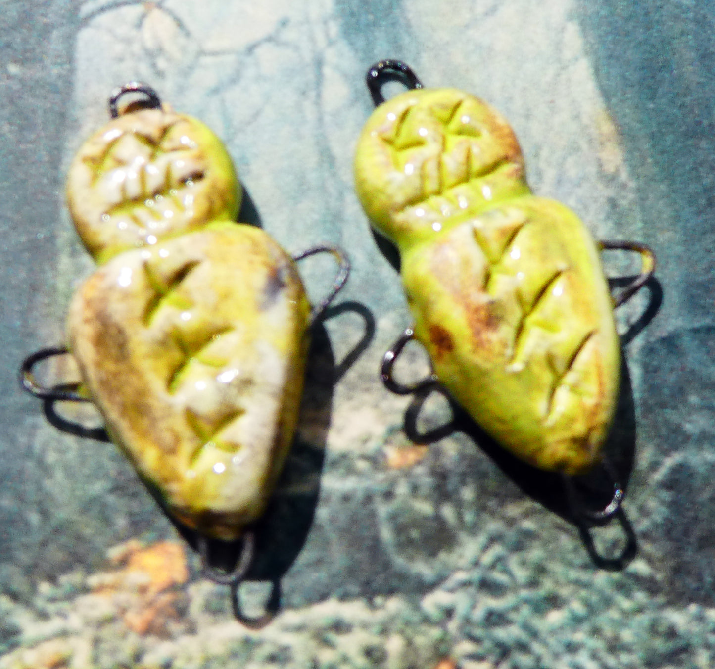 Ceramic Voodoo Doll  Earring Connectors -Chartreuse