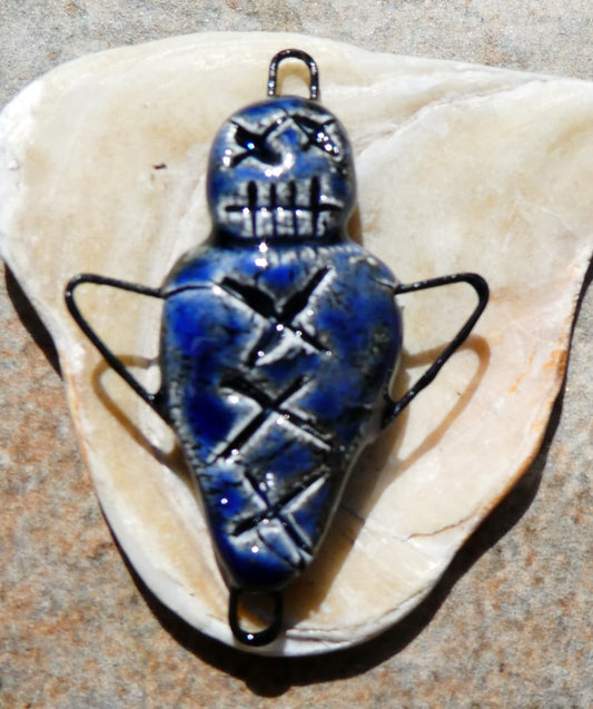 Ceramic Single Voodoo Doll -Connector -Mirror Blue
