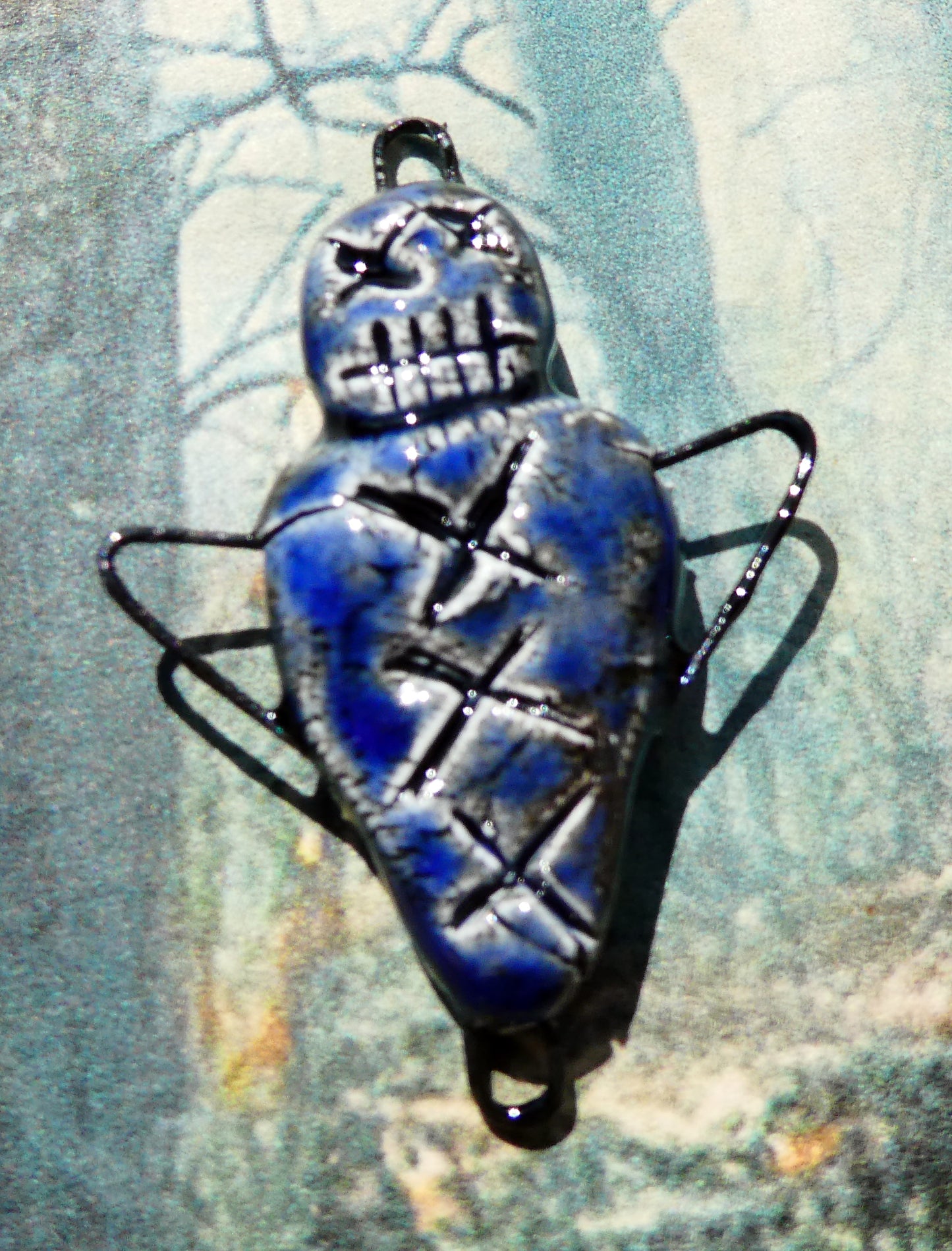 Ceramic Single Voodoo Doll -Connector -Mirror Blue