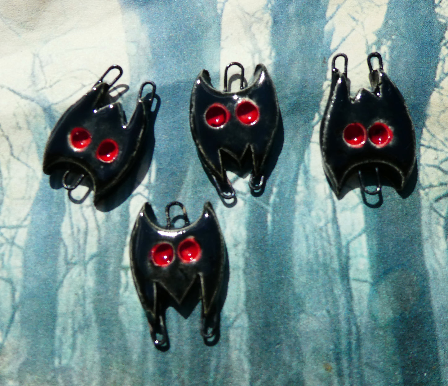 Ceramic Bat Earring Connectors - Gloss Black