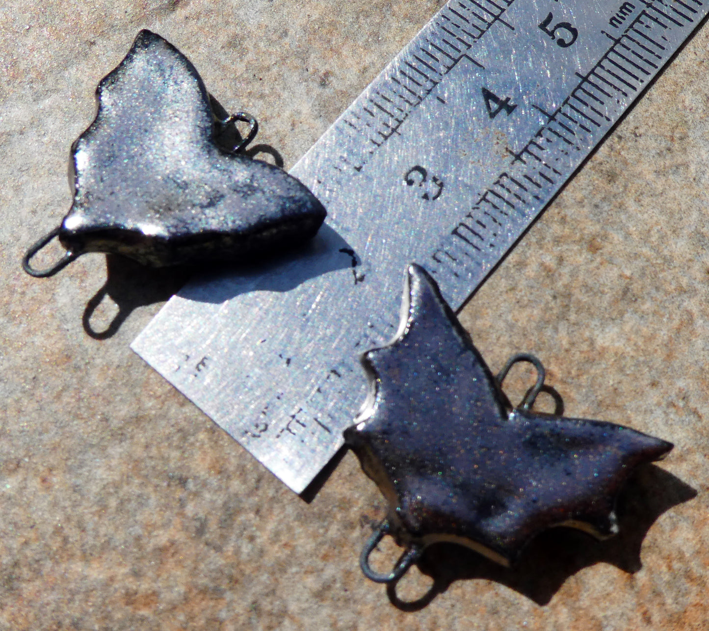 Ceramic Bat Wing and Heart Earring Connectors -Gloria