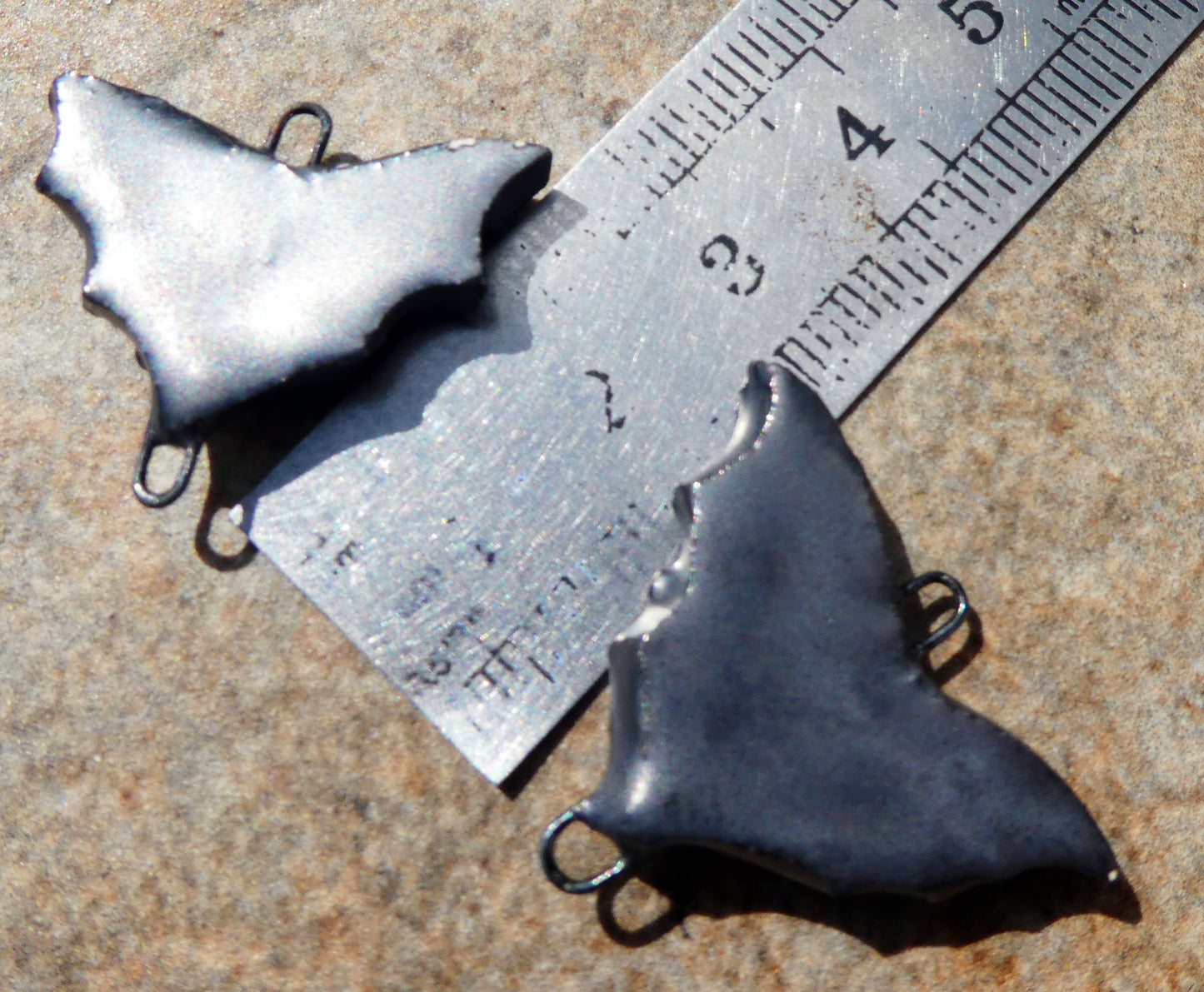 Ceramic Bat Wing and Heart Earring Connectors -Pewter