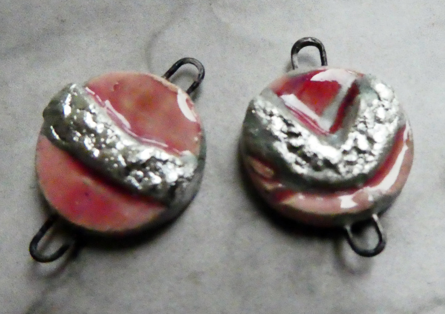 Ceramic Moulded Disc Earring Connectors - Berry Tart