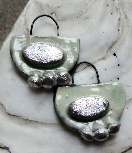 Ceramic Moulded Semi Circle Earring Charms - Seafoam