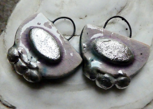 Ceramic Moulded Semi Circle Earring Charms - Amethyst