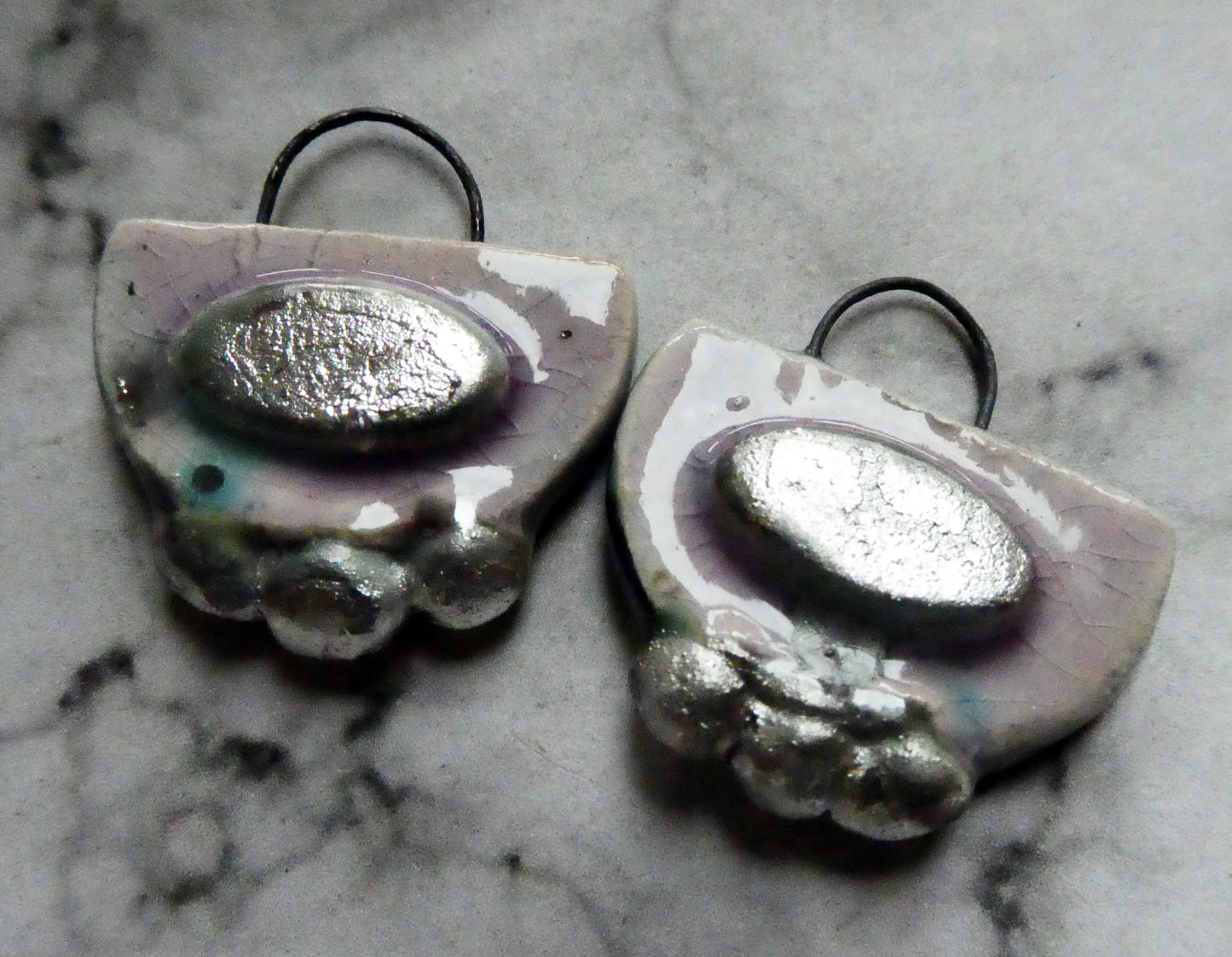 Ceramic Moulded Semi Circle Earring Charms - Amethyst