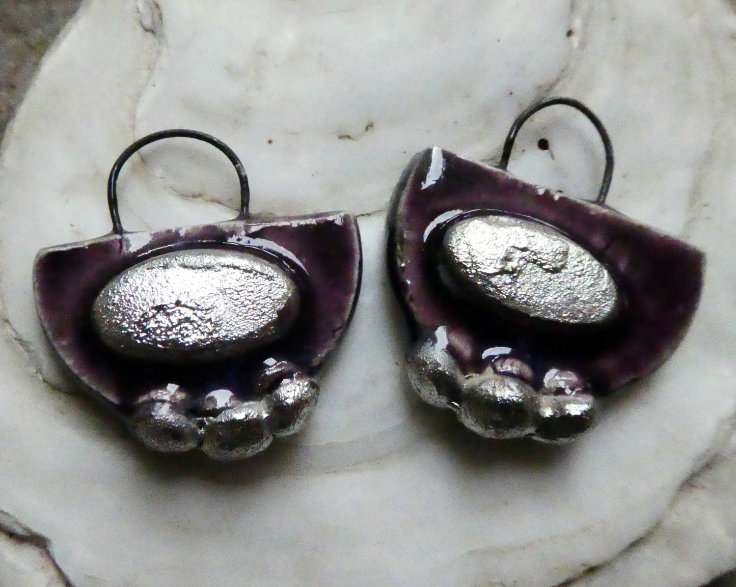 Ceramic Moulded Semi Circle Earring Charms - Grape