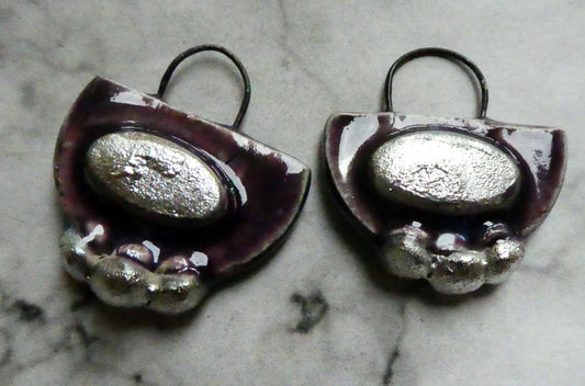 Ceramic Moulded Semi Circle Earring Charms - Grape