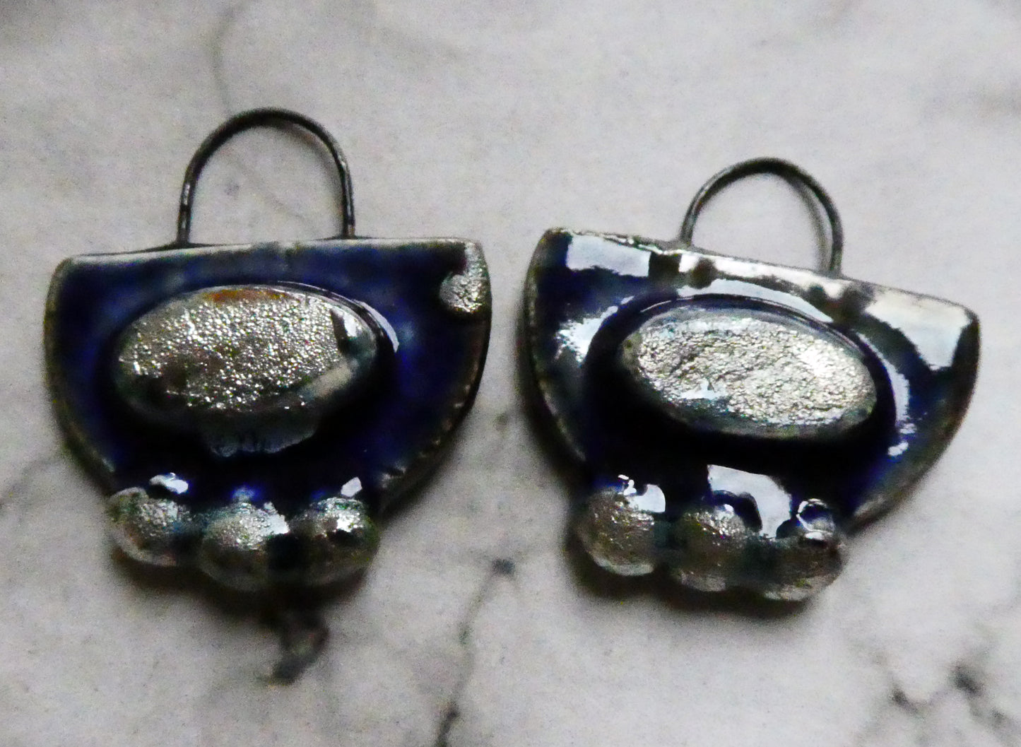 Ceramic Moulded Semi Circle Earring Charms - Mirror Blue