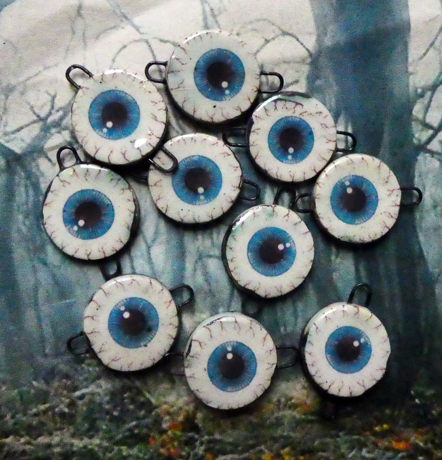 Ceramic Blue Eye Decal Disc Earring Connectors