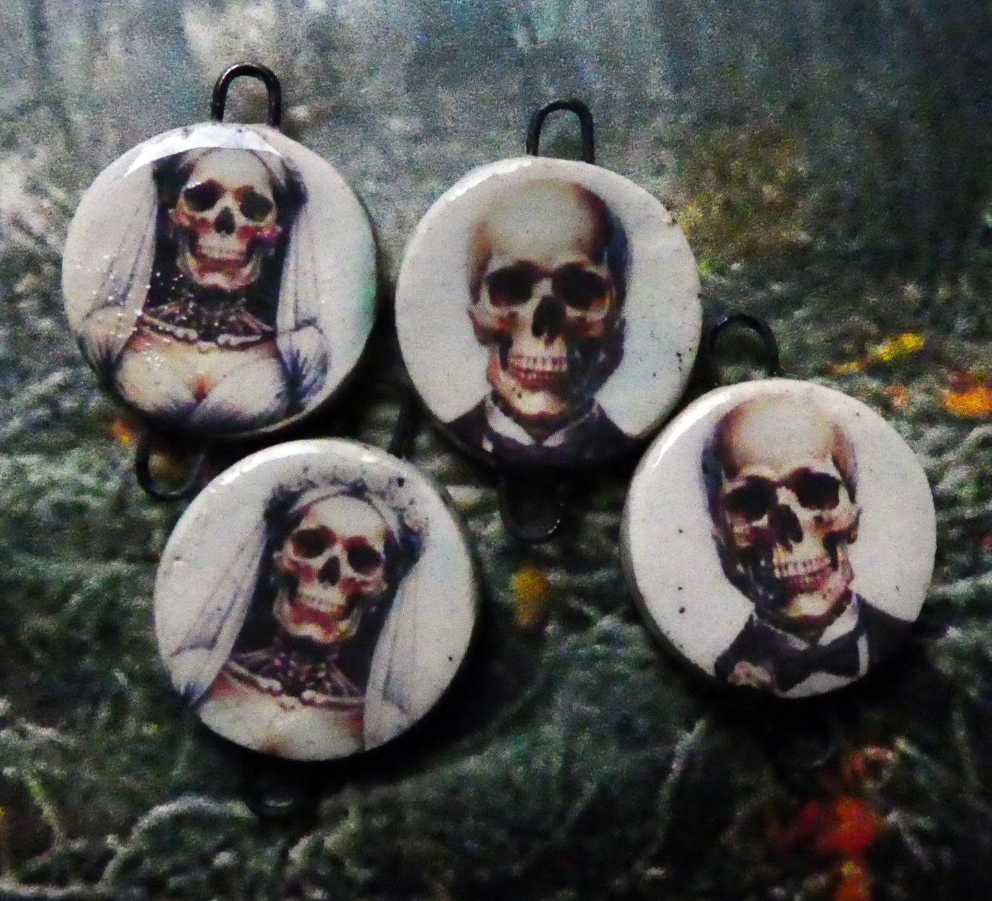 Ceramic Skeleton Couple Decal Disc Earring Connectors