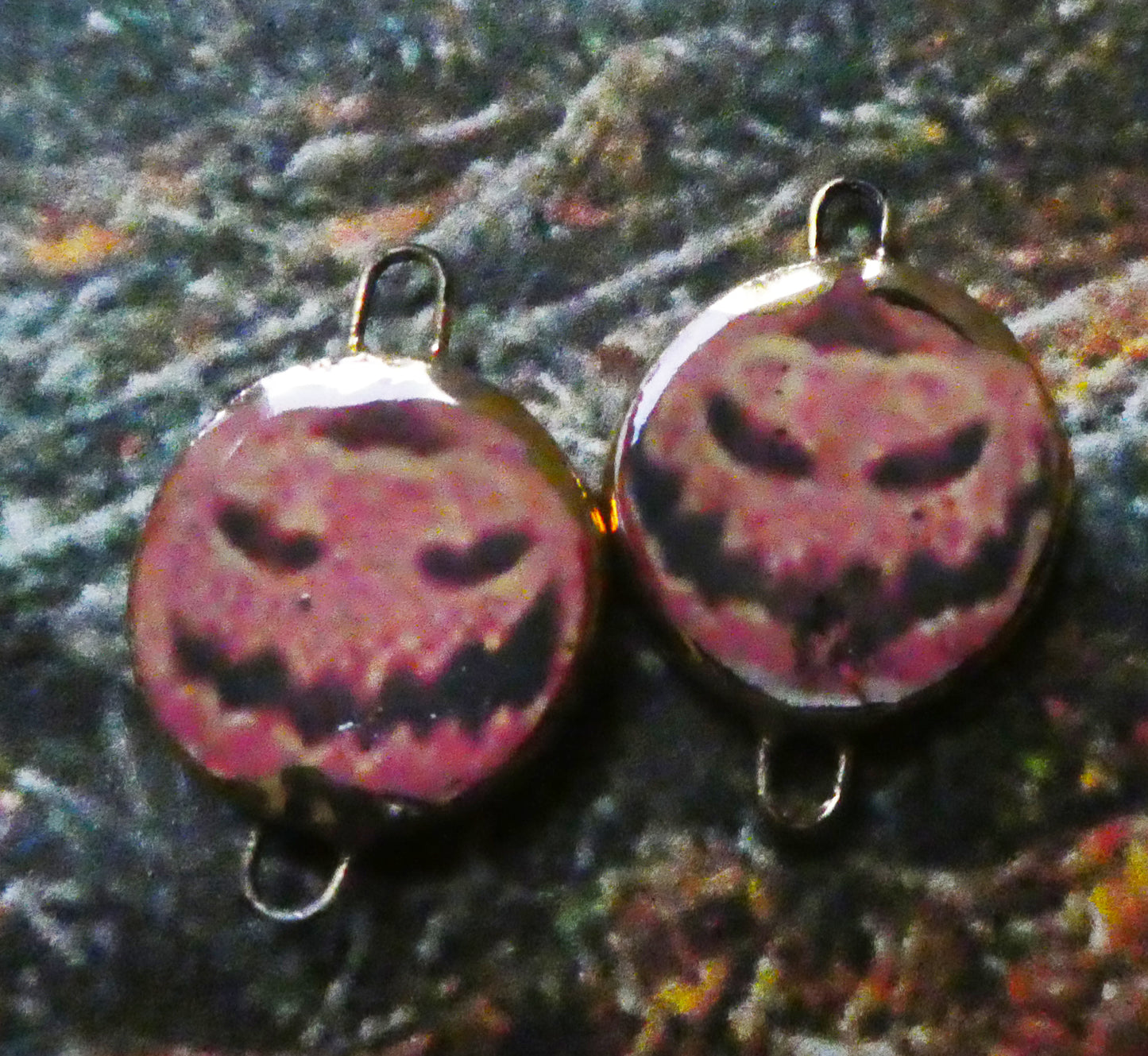 Ceramic Pumpkin Decal Disc Earring Connectors #3