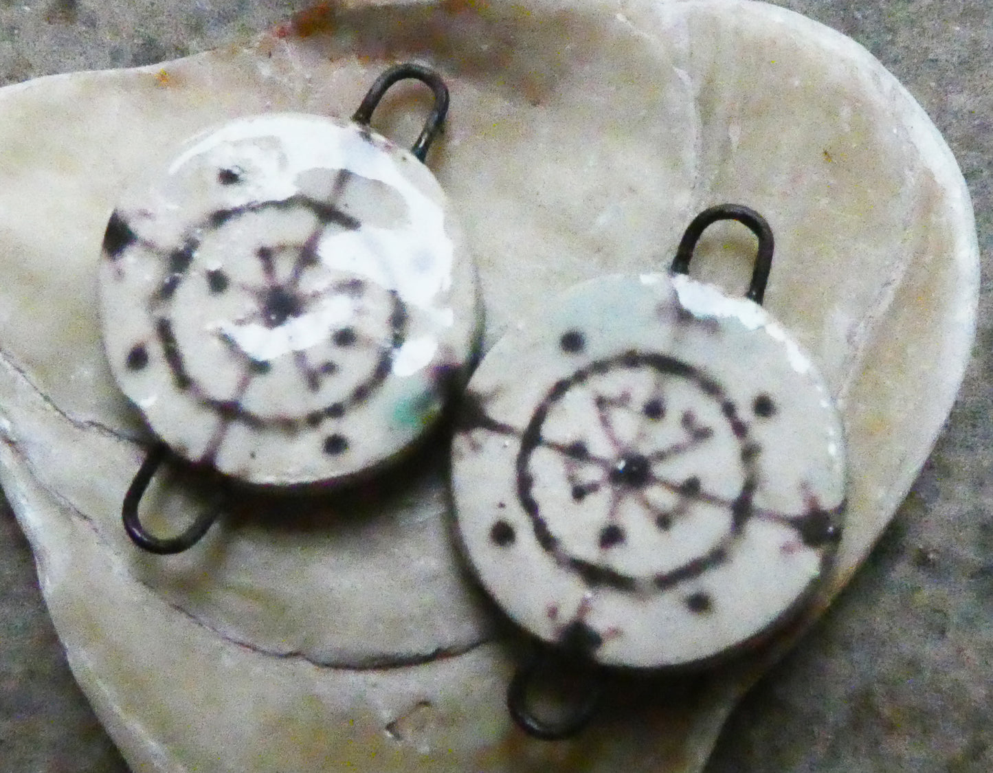 Ceramic Vodou Vèvè Symbol Decal Disc Earring Connectors #7