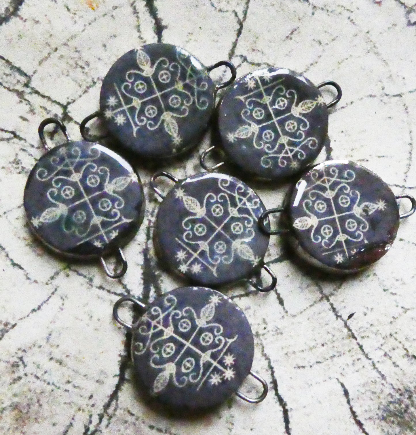 Ceramic Vodou Vèvè Symbol Decal Disc Earring Connectors #14
