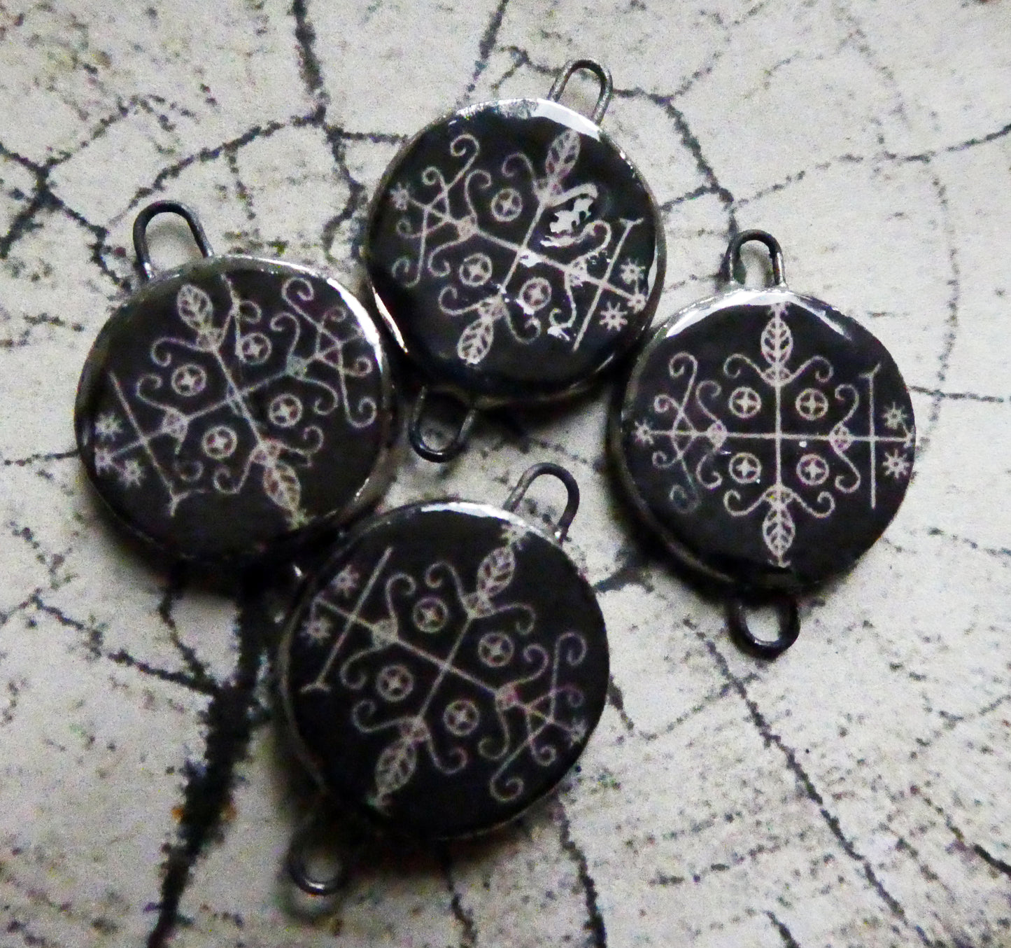 Ceramic Vodou Vèvè Symbol Decal Disc Earring Connectors #15