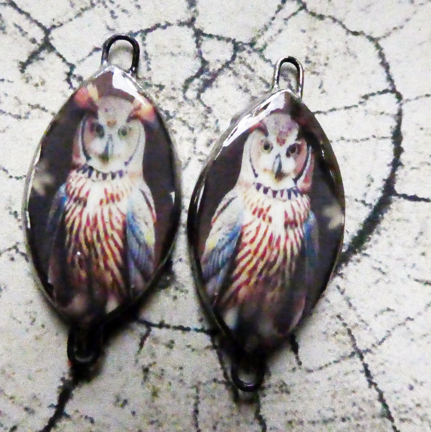 Ceramic Owl Decal Earring Connectors